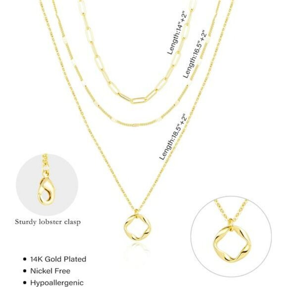 Layered Gold Necklace Set Dainty Paperclip Chain Cross Circle Pendant Jewelry - Picture 5 of 8